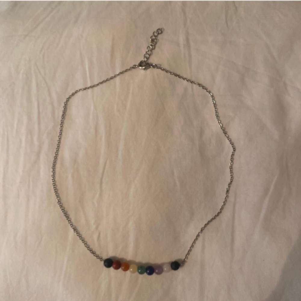 Silver and multi-coloured crystal necklace #crystaljewellery